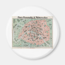 1932 Art Deco Map of Paris, France Magnets