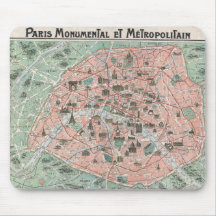 1932 Art Deco Map of Paris, France Mousepads