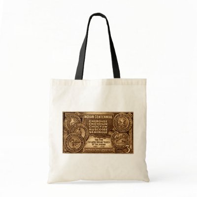 1948 Oklahoma Indian Centennial Stamp Canvas Bag by historicimage
