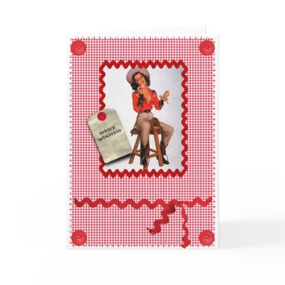 1950s cowgirl pin up greetings card by retroglamcards