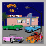 1950s Diner Route 66 and Vintage Cars posters