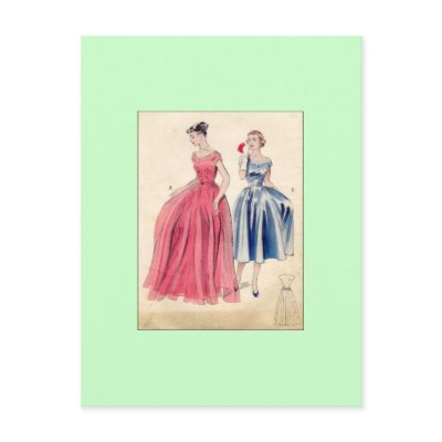 1950s evening dress pattern postcards by simplisticirony