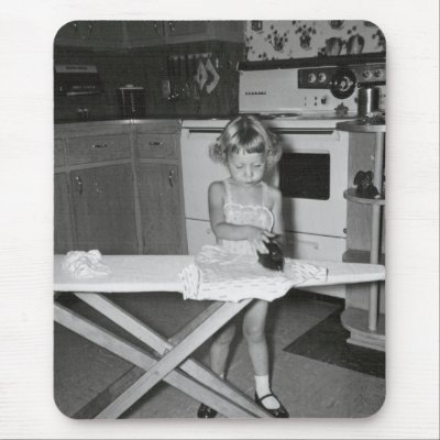 1950s Girl Ironing in Kitchen Mousepad by catherinesherman