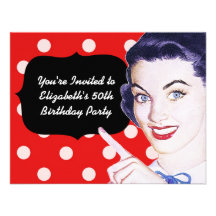 1950s Pointing Woman Birthday Personalized Announcements