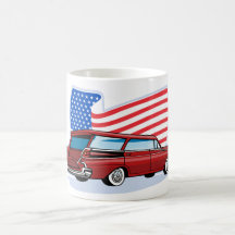 1950's styled station wagon with American flag Coffee Mug