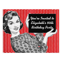 1950s Woman with a Sign Birthday Personalized Invites