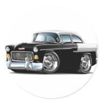 1955 Chevy Belair Black-White Car Round Stickers