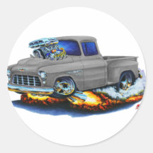 1955 Chevy Stepside Pickup Grey Truck Round Sticker