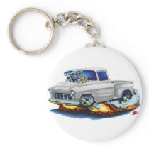 1955 Chevy Stepside Pickup White Truck Keychains
