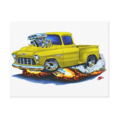 1955 Chevy Stepside Pickup Yellow Truck Postcard by maddmaxart