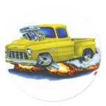 1955 Chevy Stepside Pickup Yellow Truck Round Stickers