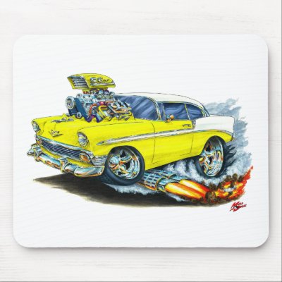 1956 Chevy 150-210 Yellow Car Mouse Pad by maddmaxart