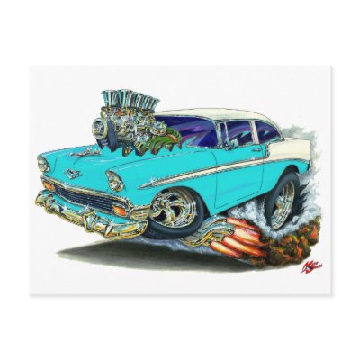 1956 Chevy Belair Turquoise Car Postcard by maddmaxart