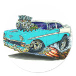 1956 Chevy Belair Turquoise Car Round Stickers