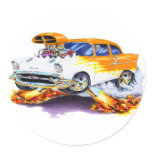 1957 Chevy 150-210 Flames Car Round Sticker