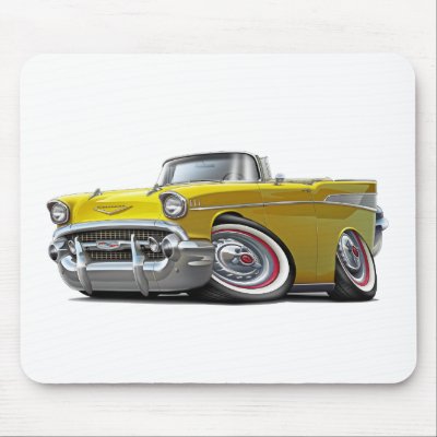 1957 Chevy Belair Yellow Convertible Mousepads by maddmaxart