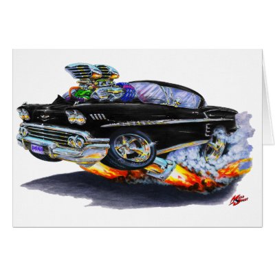 1958 Impala Black Car Greeting Card by maddmaxart
