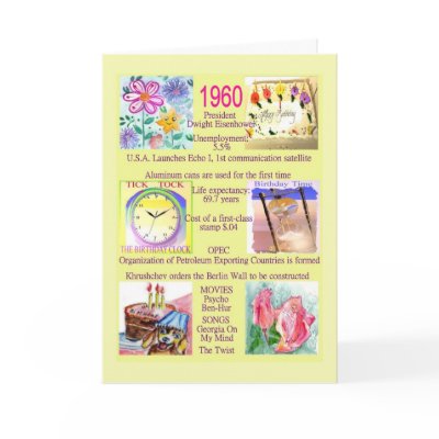 1960 Birthday with fun facts about the year Card by MyrnaM