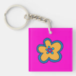 1960 Pop Art Flower / Peace Sign 2-Sided Keychain Square Acrylic Keychains