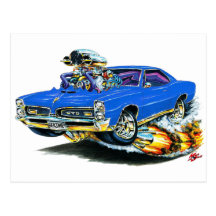 1966-67 GTO Blue Car Post Card