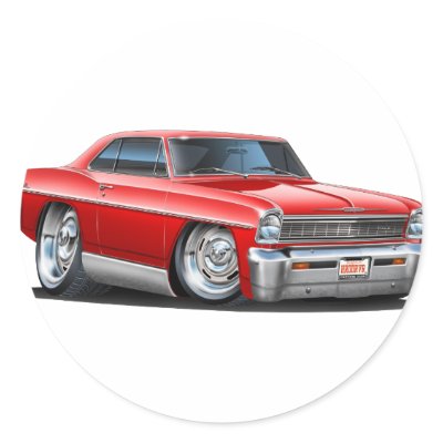 1966-67 Nova Red Car Round Stickers by maddmaxart
