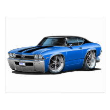 1968 Chevelle Blue-Black Stripes Post Card