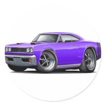 1968 Coronet RT Purple-Black Double Hood Scoop Car Round Sticker