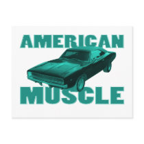 1968 dodge charger r/t american muscle blue post cards