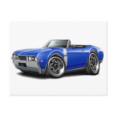 1968 Olds 442 Blue-White Convertible Postcard by maddmaxart