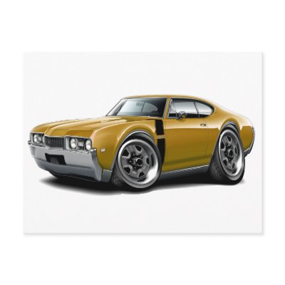 1968 Olds 442 Gold-Black Car Postcard by maddmaxart