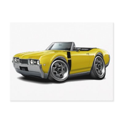 1968 Olds 442 Yellow-Black Convertible Post Cards by maddmaxart
