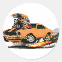 1969 Camaro RS SS Orange-Black Car Round Sticker