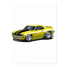 1969 Camaro Yellow-Black Car Post Cards