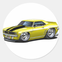 1969 Camaro Yellow-Black Car Round Stickers