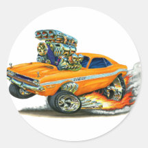 1970-72 Dodge Challenger Orange Car Round Sticker