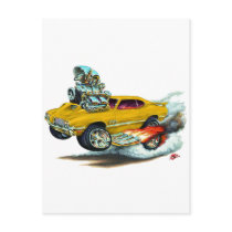 1970-72 Olds Cutlass 442 Gold Car Post Card