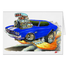 1970 Chevelle Blue-White Car Greeting Cards
