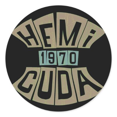1970 HEMI CUDA ROUND STICKER by dgpaulart