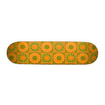 1970s flower power orange and olive green retro custom skateboard