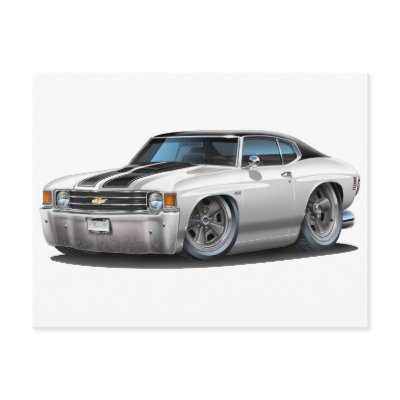 1971-72 Chevelle White-Black Top Car Post Card by maddmaxart