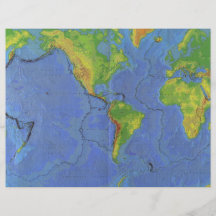 1994 Physical World Map - Tectonic Plates - USGS Full Color Flyer