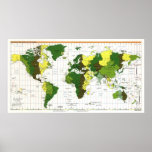1999 CIA Time Zone Map of the World Print