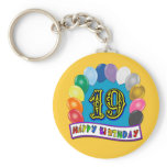 19th Birthday Gifts with Assorted Balloons Design Keychains