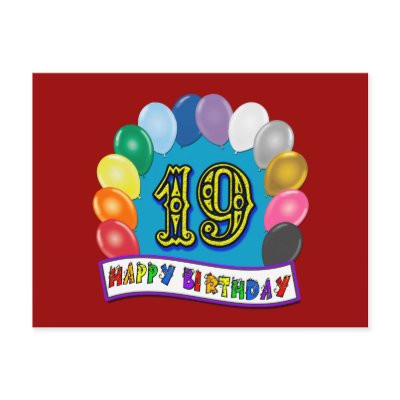 19th Birthday Gifts with Assorted Balloons Design Postcards by BirthdayZone