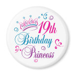 19th Birthday Princess Fridge Magnets