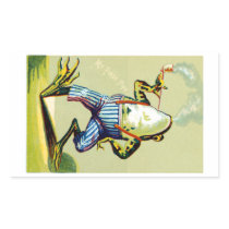 19th C. Pipe Smoking Frog Rectangle Stickers