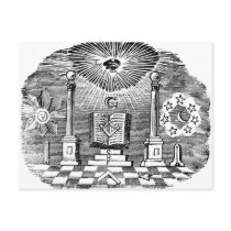 19th Century Masonic Blockcut engraving Postcard
