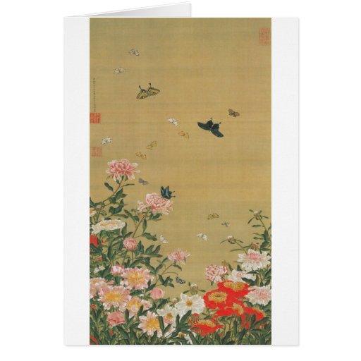 1. 芍薬群蝶図, 若冲 Flower and Butterfly, Jakuchu Greeting Cards