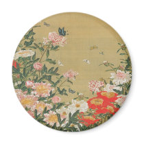 1. 芍薬群蝶図, 若冲 Flower and Butterfly, Jakuchu Magnet