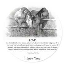 1 Corinthians 13: Love, Horses in Pencil Round Sticker